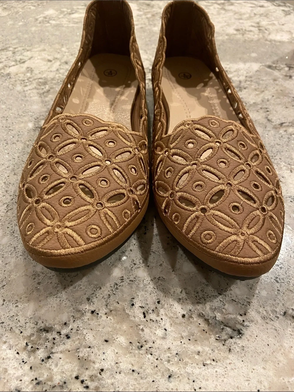 Women's Tan Laser-Cut Ballet Flats